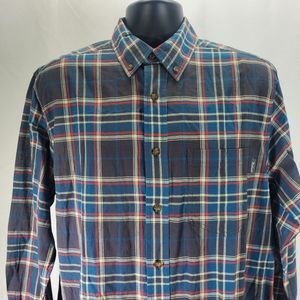 Woolrich Mens Medium Plaid Flannel Cotton L/S Button Down Shirt Pocket Blue